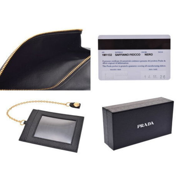 Prada zipper long wallet ribbon motif Saffiano black pass case - Picture 9 of 12